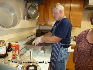 Mixing seasoning and ground meat